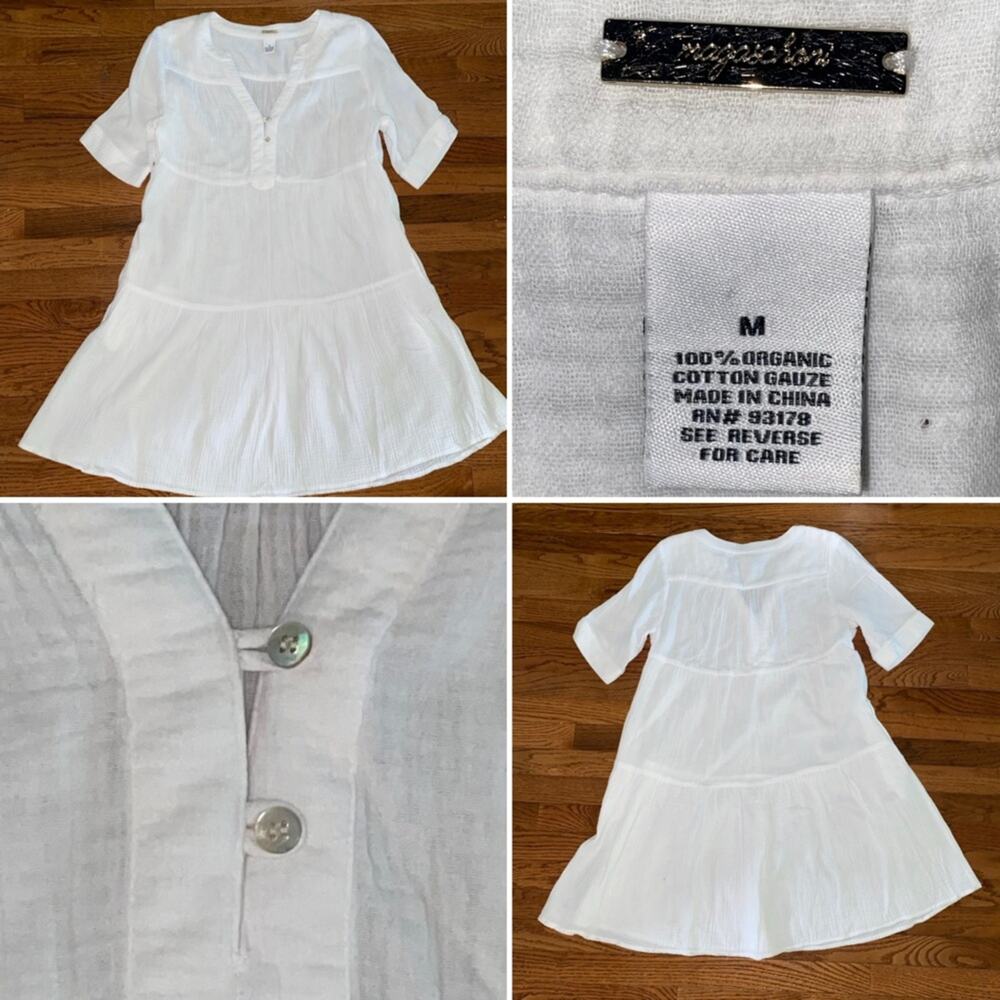Magaschoni White Organic Cotton Gauze Dress sz Medium